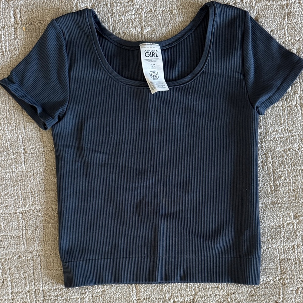 Athleta Navy Short Sleeve Ribbed Crop Tee